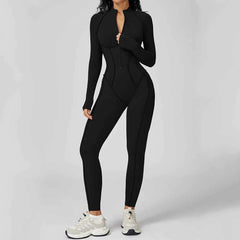 Women's Long Sleeve Yoga Bodysuit | Zipper One-Piece Gym Jumpsuit High-Intensity Fitness Tights