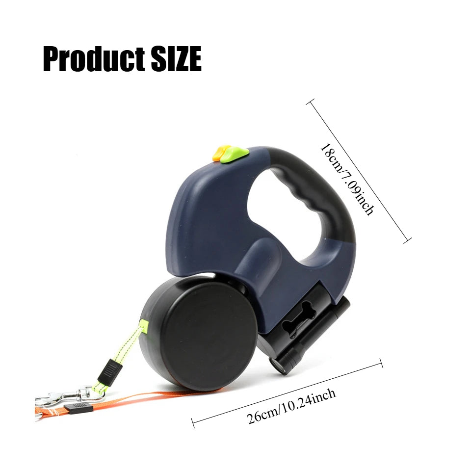 2-in-1 Retractable Dual Dog Leash – Reflective Lead with Built-In Flashlight & Anti-Tangle Clip