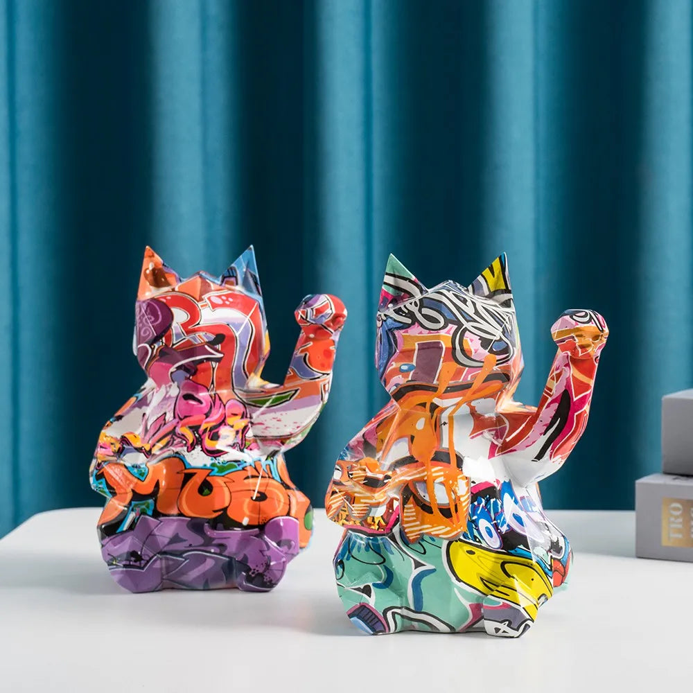 Graffiti Lucky Cat Resin Sculpture by Snagg A Sculpture