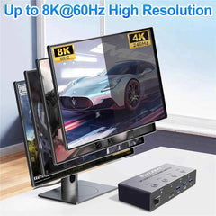 4K@240Hz / 8K KVM Switch HDMI 4-in-1 – 4 PC, 4-Port USB 3.0, Share 1 Monitor, Mouse & Keyboard