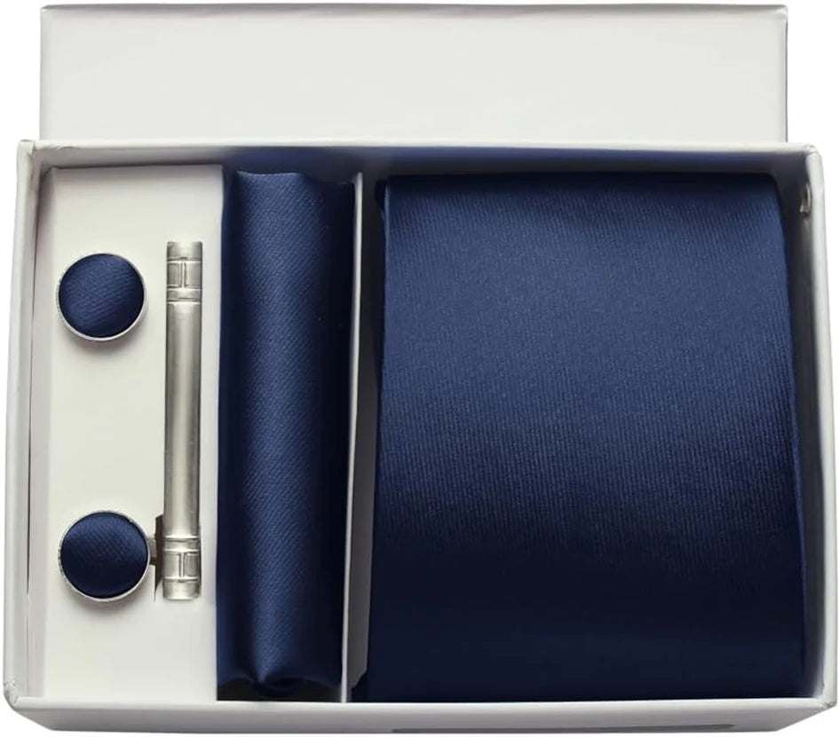Men’s Silk Tie Gift Set — 8cm Necktie with Matching Handkerchief & Cufflinks (Formal Business Set) - Others In Fashion