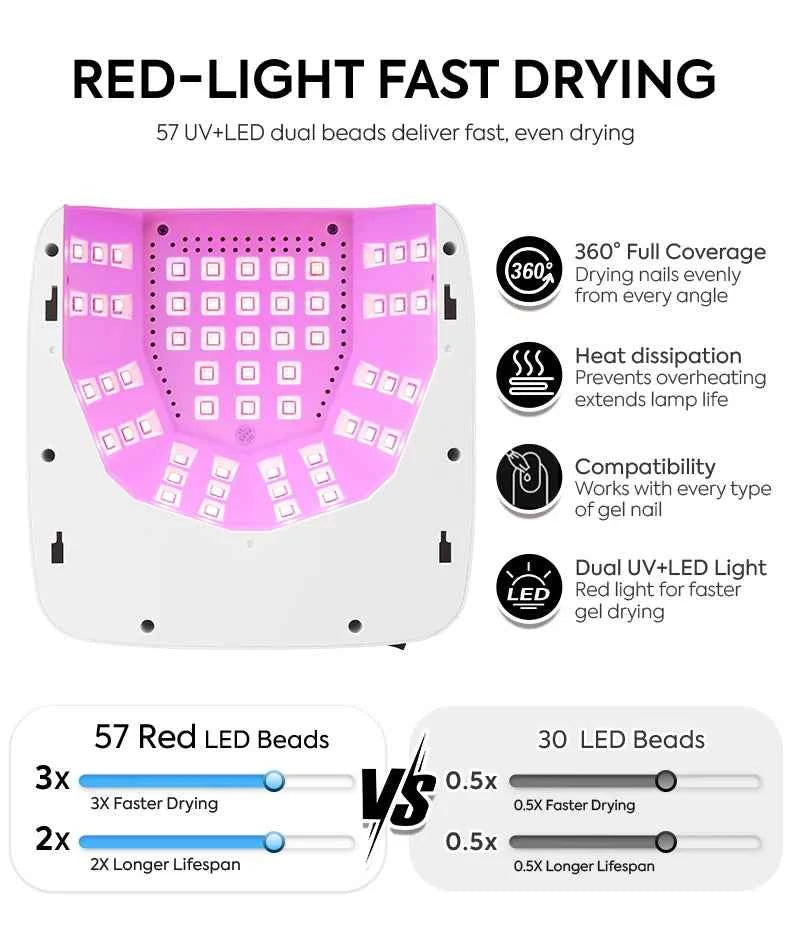 180W High Power Cordless UV/LED Nail Station – 57-LED Wireless Professional Drying Lamp