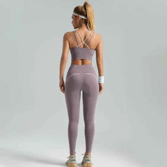 Women's 2-Piece Cross Strap Yoga Set | High Waist High-Elasticity Sports Bra Fitness Tracksuit