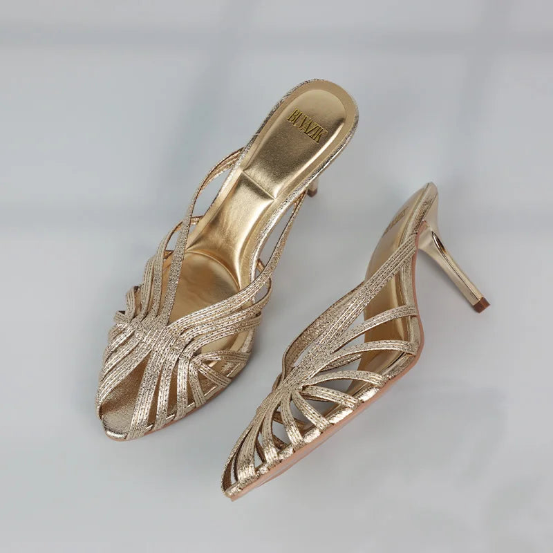 Women’s Gold Hollow Thin Strip Heels by Snagg A Shoes