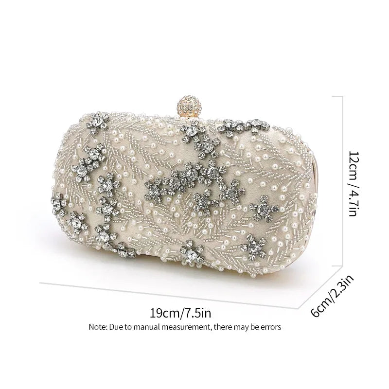 Handmade Crystal Pearl Flower Evening Clutch