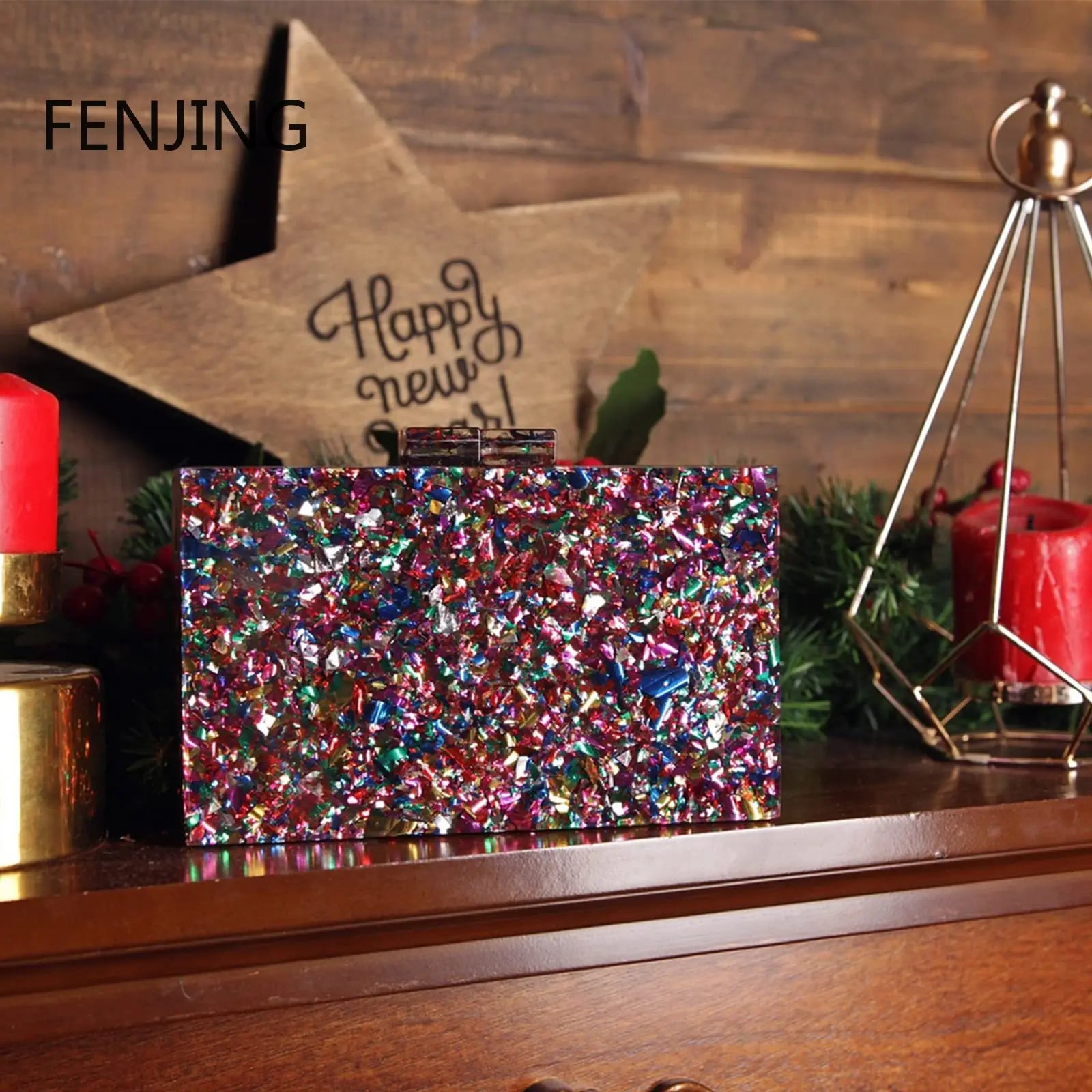 Multicolor Acrylic Geometric Box Clutch