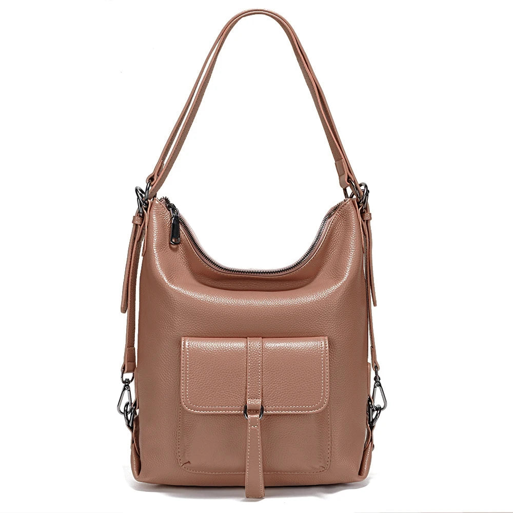 100% Genuine Leather 2-in-1 Shoulder Bag & Backpack – Large Capacity Multifunction Satchel for Women