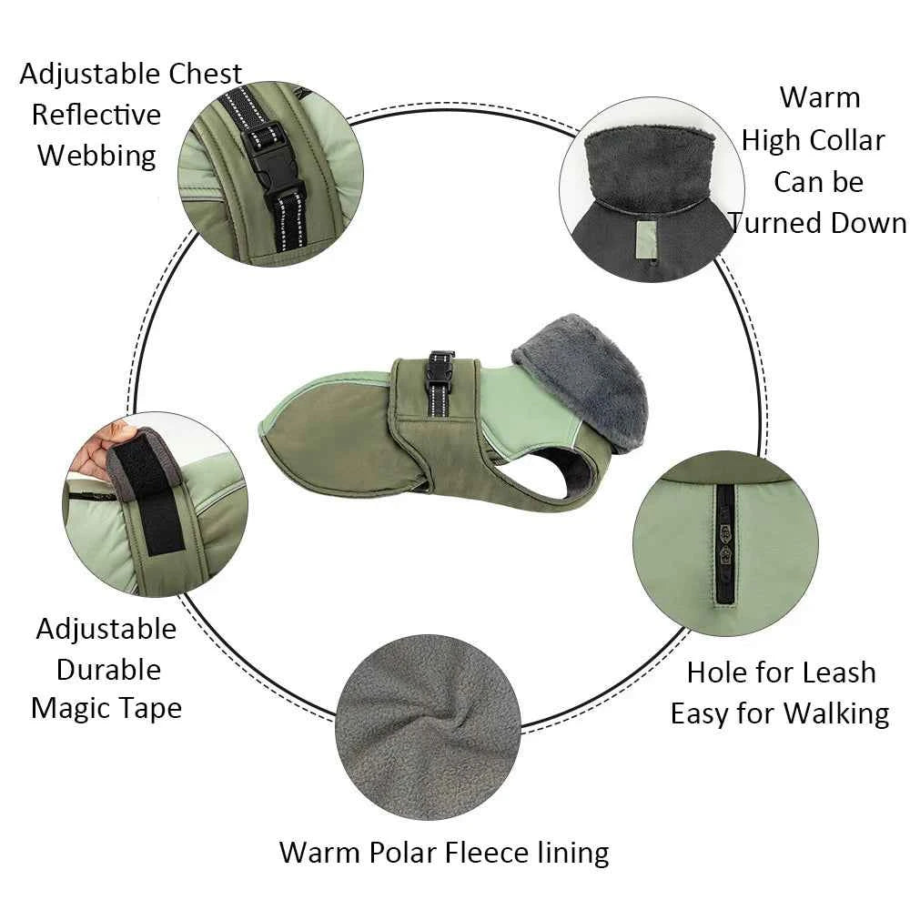 Fur-Collar Dog Vest Jacket – Thick Padded Reflective Winter Coat for Small & Medium Dogs