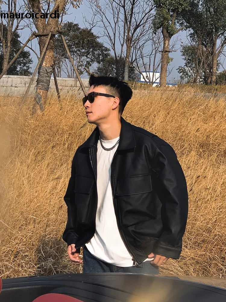 Oversized Matte Black PU Leather Jacket by Snagg A Jacket