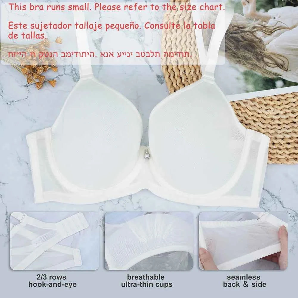 Plus Size T-Shirt Bra | Full Coverage Mesh Plunge Push Up Lightly Lined