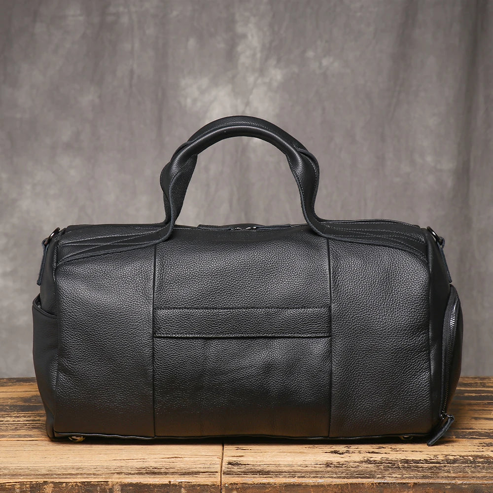 Lychee Pattern Genuine Leather Travel Bag