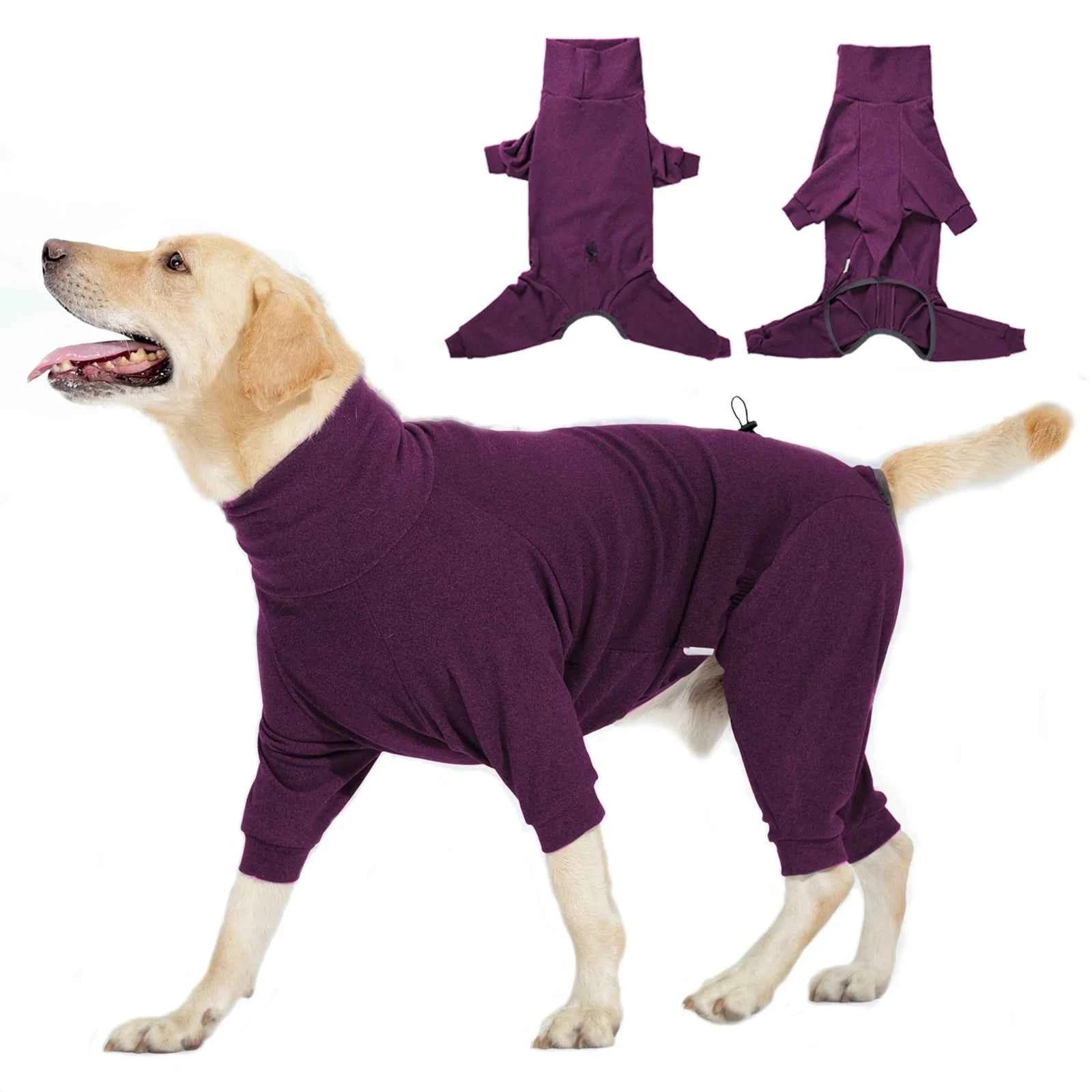 High-Collar Fleece Dog Jumpsuit – Windproof 4-Leg Winter Overalls for Large Dogs