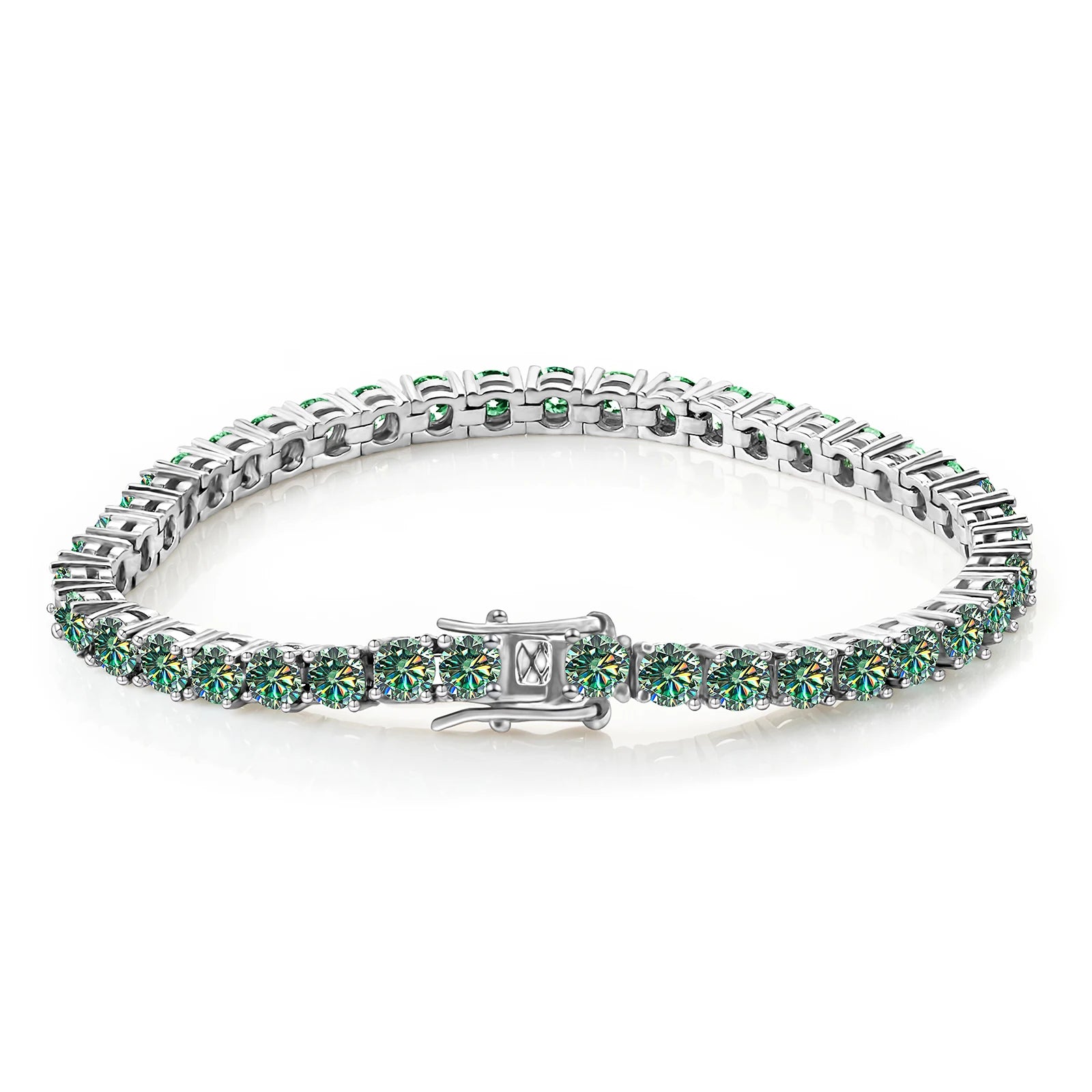3mm / 4mm / 5mm D-Color Moissanite Tennis Bracelet - Silver / Blue Green / 14cm - Bracelets