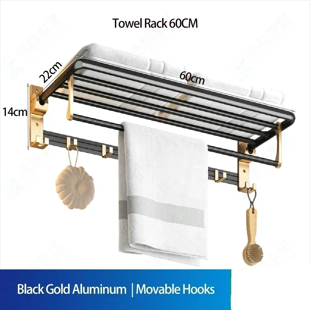 Black & Gold Aluminum Wall-Mounted Towel Rack – 60 cm by Snagg A Rack