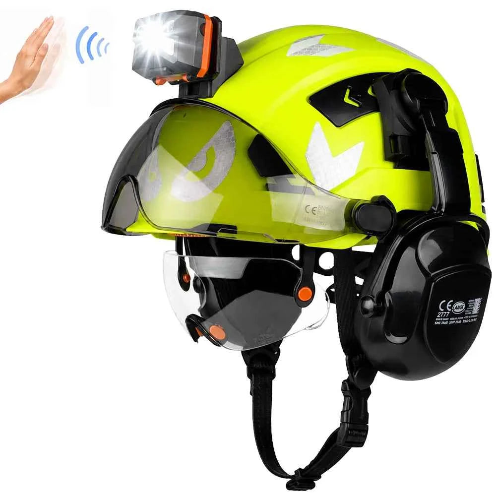 4-in-1 construction safety helmet kit with visors, earmuffs and headlamp – image 1