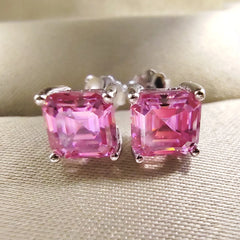 Pink Square Moissanite Earrings by Snagg An Earring