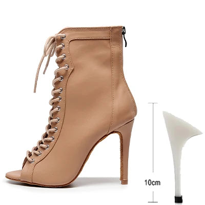 Women’s Beige & Black Latin Dance Booties by Snagg A Shoes