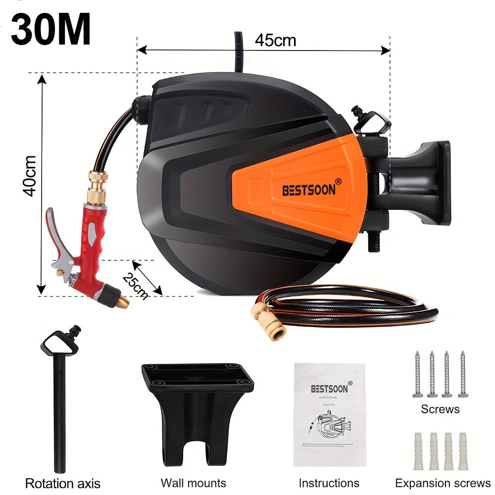 Retractable Garden Hose Reel with Auto Rewind by Snagg A Garden Hose