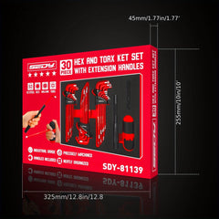 30-Piece Long Arm Hex & Torx Key Wrench Set - SnaggIt