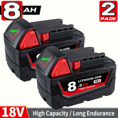 2 Pack 18 V 8.0 Ah Lithium-Ion Batteries — Replacement for Milwaukee
