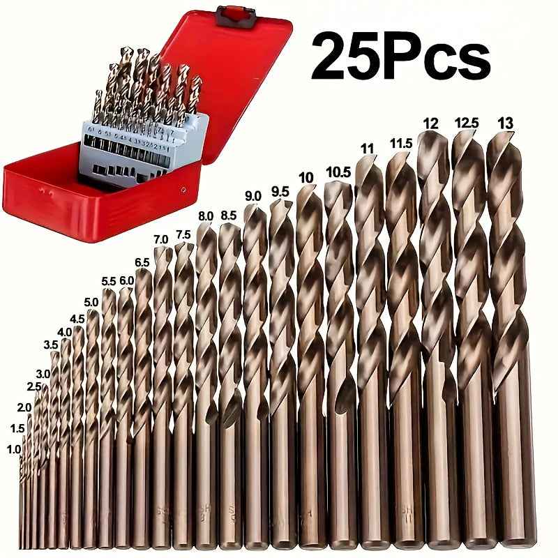 25 Piece M35 Cobalt Drill Bit Set — 1.0–13.0mm HSS-Co Twist Bits