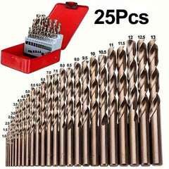 25 Piece M35 Cobalt Drill Bit Set — 1.0–13.0mm HSS-Co Twist Bits