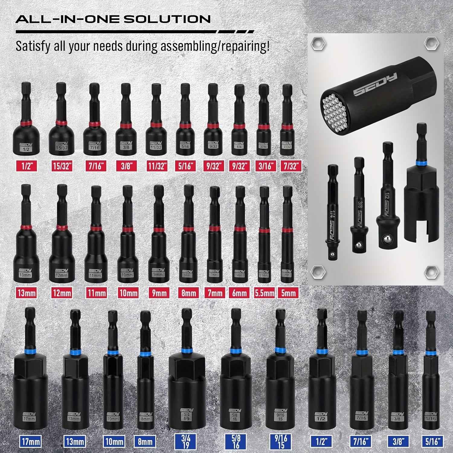 80 Pcs Universal Impact Magnetic Socket & Nut Driver Set – Metric & SAE, Cr-V Steel, Quick-Release Extension