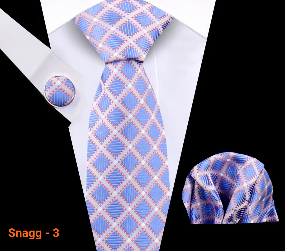 Classic Plaid Tie Set for Men - Necktie with Matching Pocket Square & Cufflinks - Snagg - 3 - Others In Fashion
