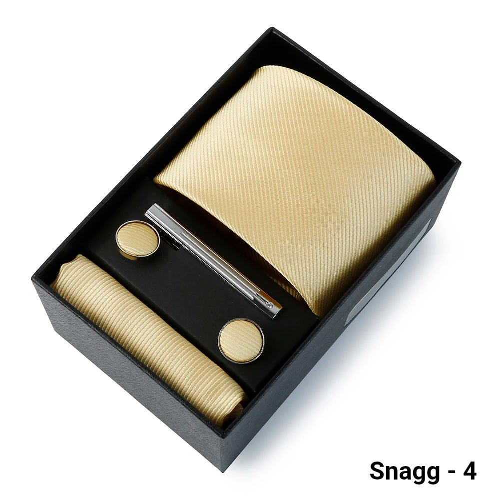 Luxury Men’s Tie Set Solid Colour Slim Necktie Hanky Cufflinks & Clip - Snagg - 4 - Others In Fashion