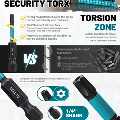 25 Pcs Tamper Proof Torx Bit Set – Magnetic Star Bits for Impact Driver with S2 Steel Construction & Storage Case