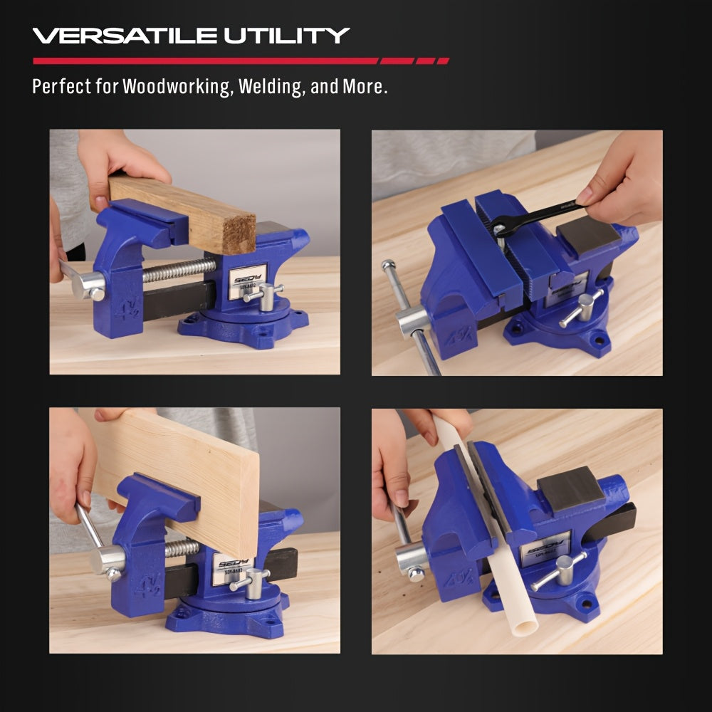 4.5’’ Heavy Duty Bench Vise with Magnetic Jaw Pads & 240° Swivel Base - General Hand Tools