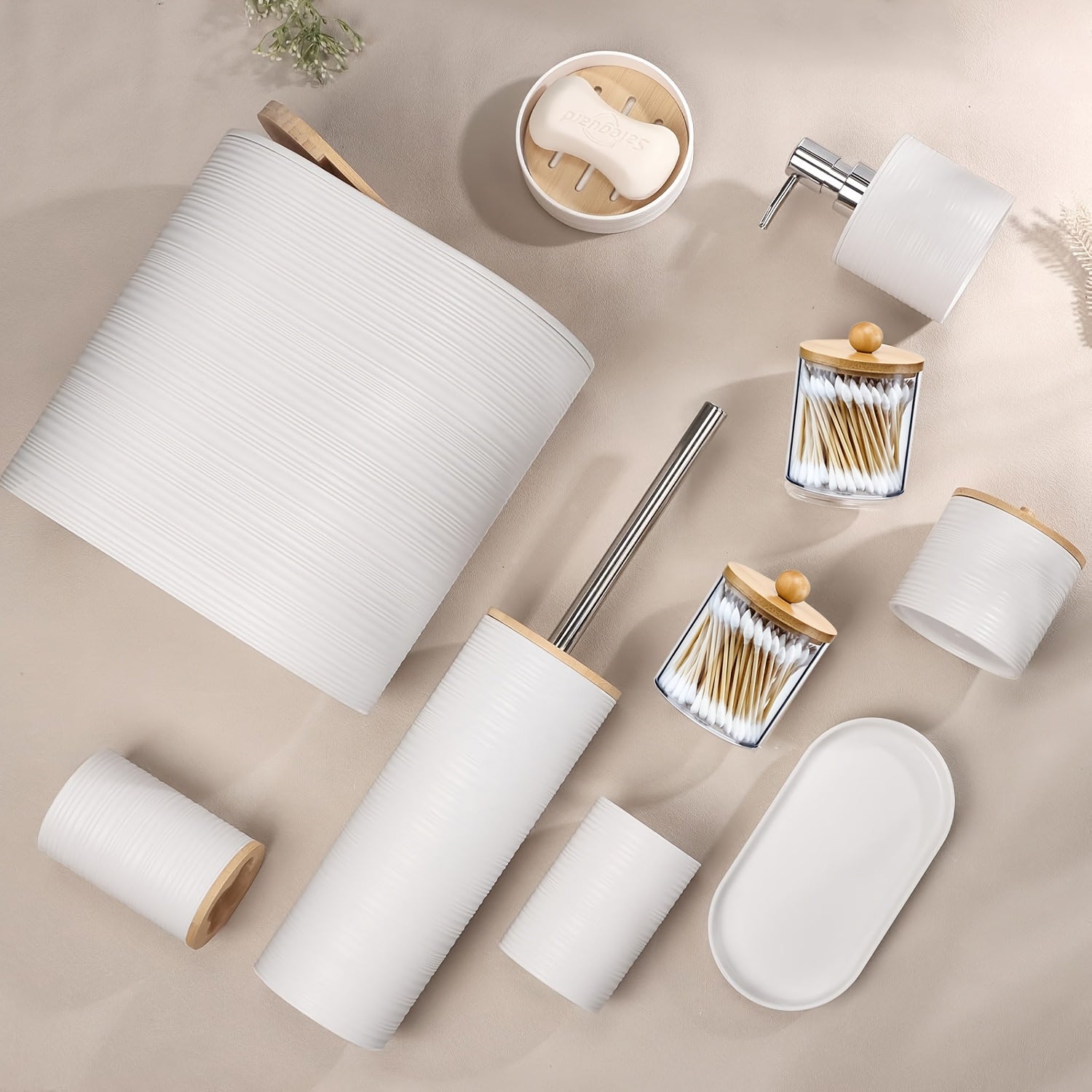 8 Pcs Bamboo Bathroom Accessory Set by Snagg A Bathroom Set