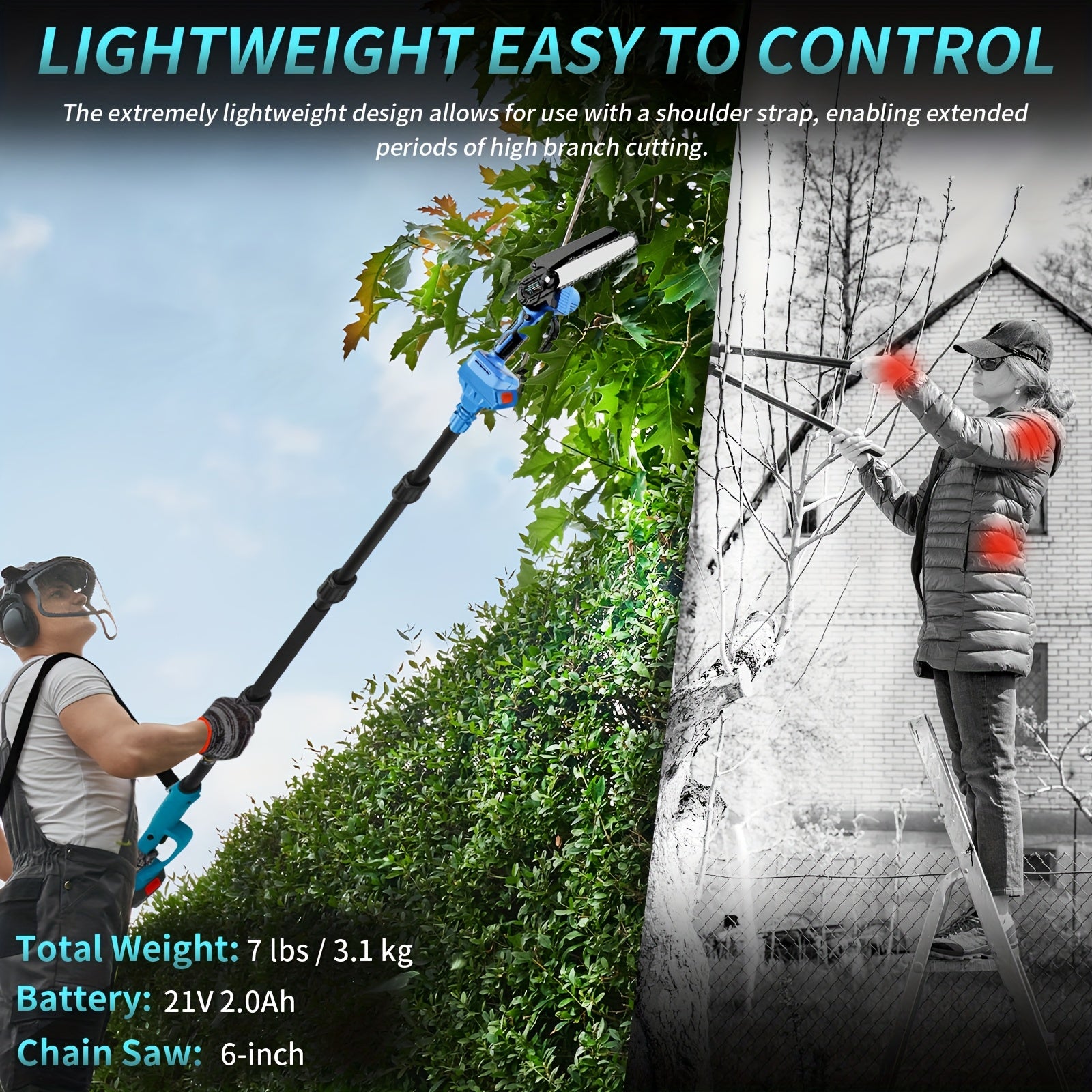 2-in-1 Cordless Pole Saw & Mini Chainsaw – 6"