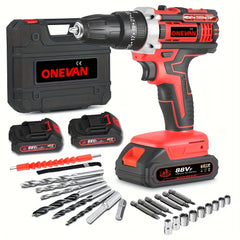 Cordless Electric Impact Drill Kit – 2 Batteries + Toolbox
