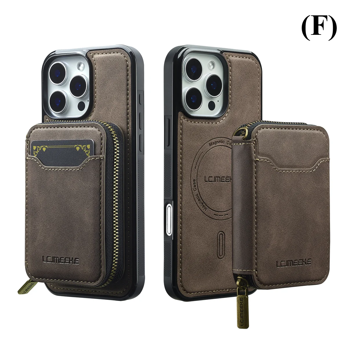 2 in 1 MagSafe Magnetic Leather Wallet & Card Holder Case - for iPhone 15 Series - F - Coffee / Pro - Phone Cases Covers