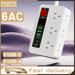 10 in 1 Powerboard with USB-C Surge Protector Extension Cord (1.8m) by Snagg An Extension Cable