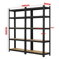 2pcs 1.5mx2 Heavy Duty Steel Garage Storage Shelves 150KG per Shelf