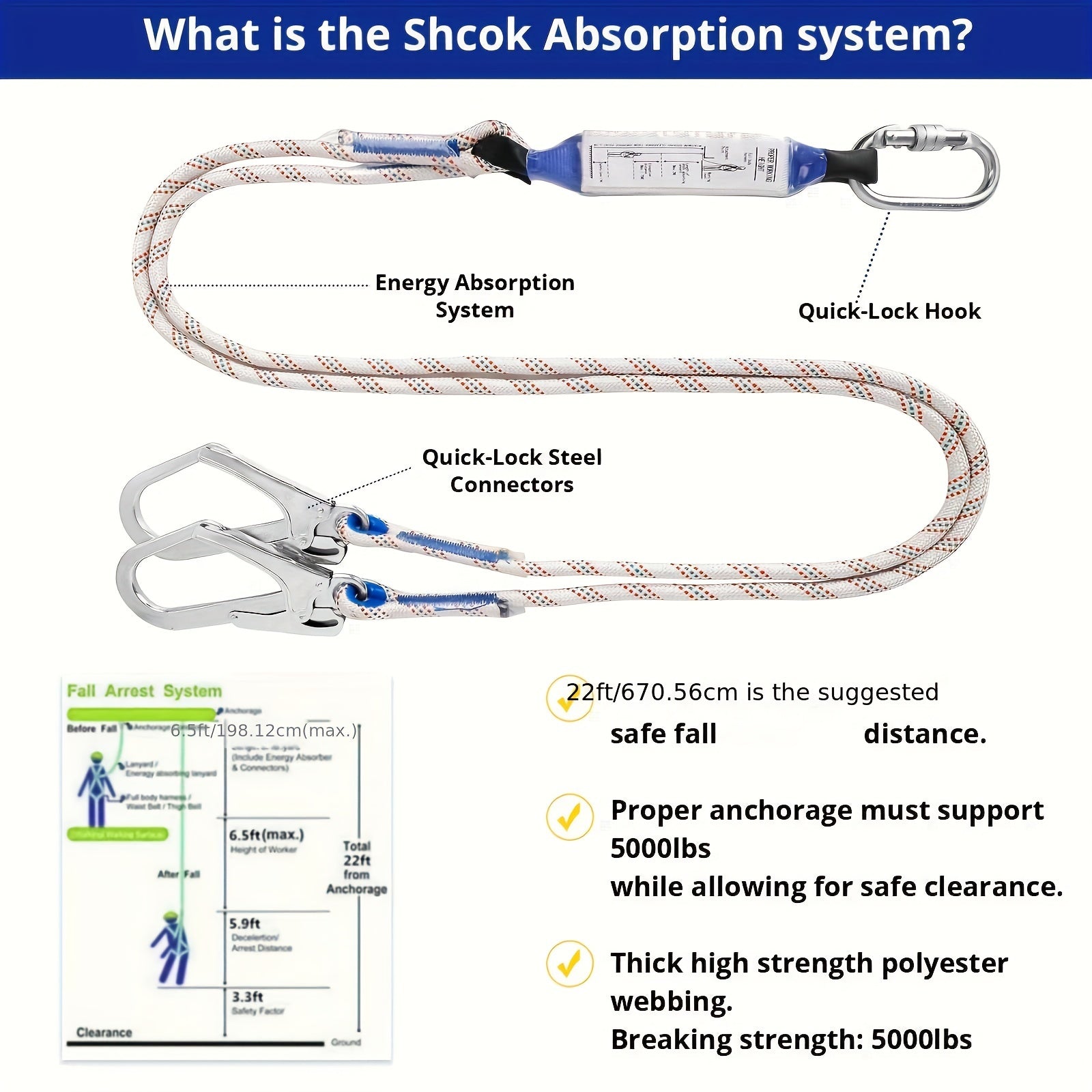Full Body Roofing Safety Harness Kit with Shock Absorbing Lanyard by Snagg A Safety Harness