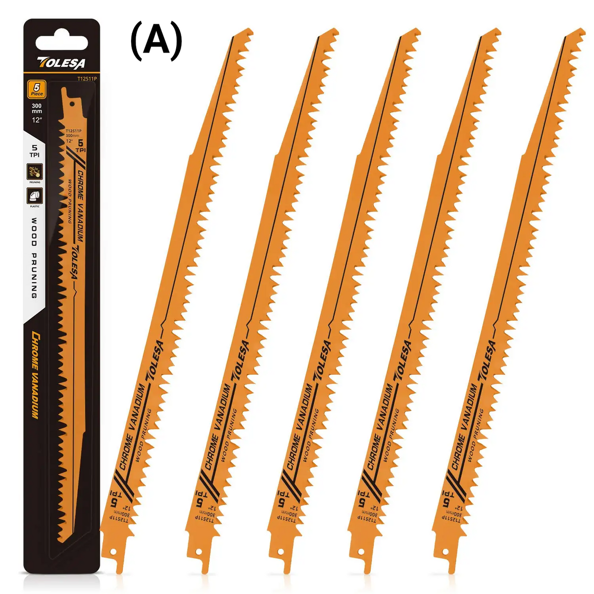 5PCS Wood Pruning Reciprocating Saw Blades – 6/9/12 inch, CR-V, 5/6TPI, Wood & PVC Cutting