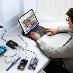 200W Ultra Fast Charging Adapter — 6 Port Power Hub (4× USB-C + 2× USB-A)