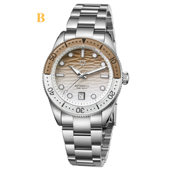 Ocean Blue Automatic Diver’s Watch – Sapphire Glass | 150M Water Resistance - B - Brown / Stainless Steel - Men’s