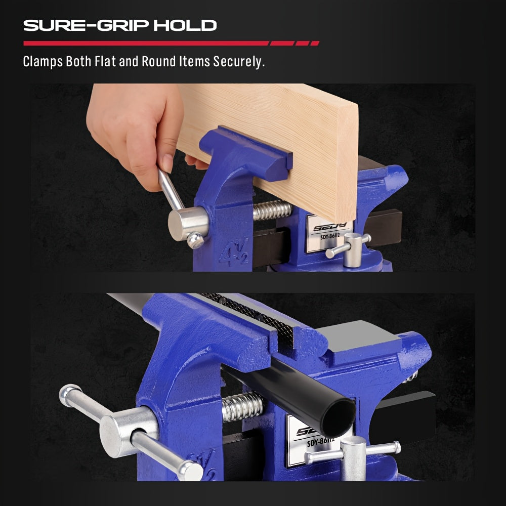 4.5’’ Heavy Duty Bench Vise with Magnetic Jaw Pads & 240° Swivel Base - General Hand Tools