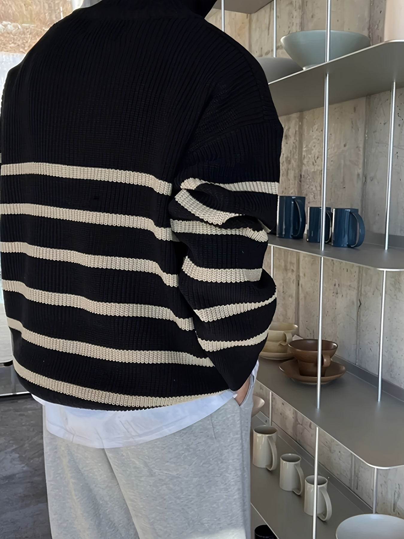 Casual Knitted Men’s Pullover with High Neck & Quarter Zip - SnaggIt