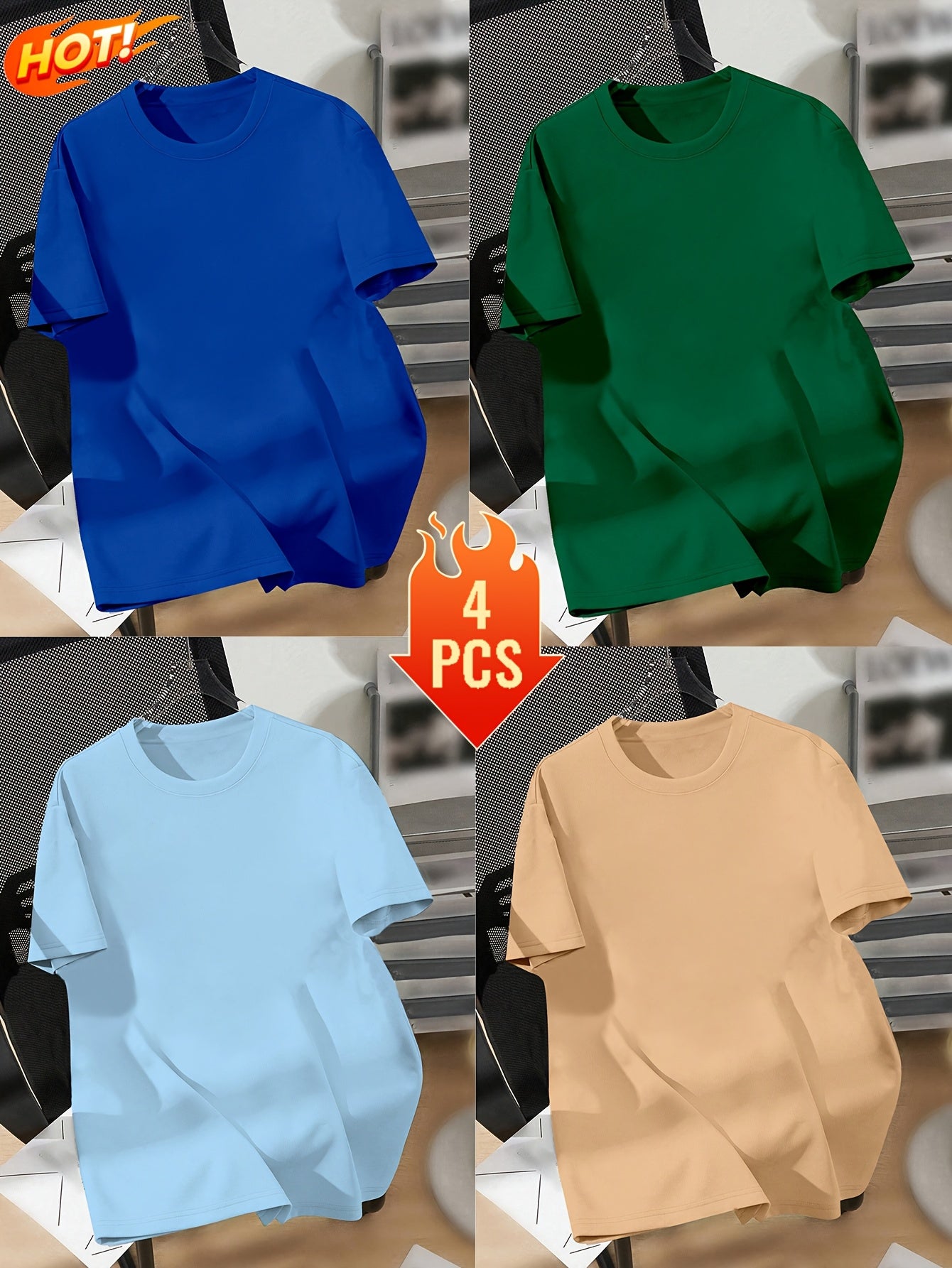 Men’s Printed Inner Layering T-Shirts – 4pcs Summer Crew Neck Short Sleeve Tops by Snagg A Shirt