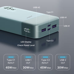 45W Fast-Charge Power Bank - 20,000mAh High Capacity