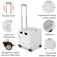 Portable Rolling Handcart with Lid & 360° Wheels Collapsible Tool Box & Shopping Trolley for Grocery, Office, Travel, and Luggage
