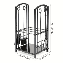 Wrought Iron Firewood Log Rack with Fireplace Tool Set by Snagg A Rack