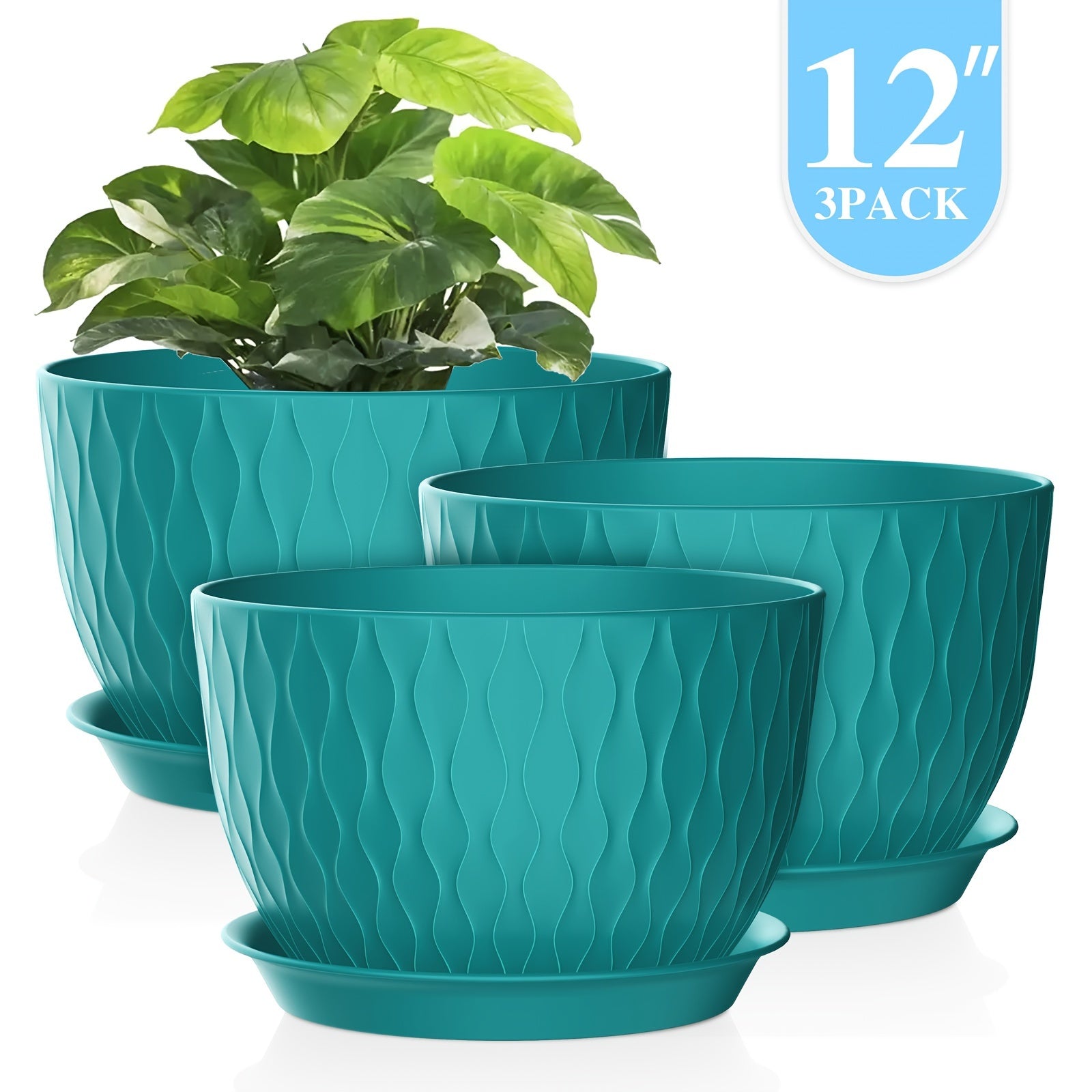 3pcs 12" Plastic Planters with Trays by Snagg A Pot