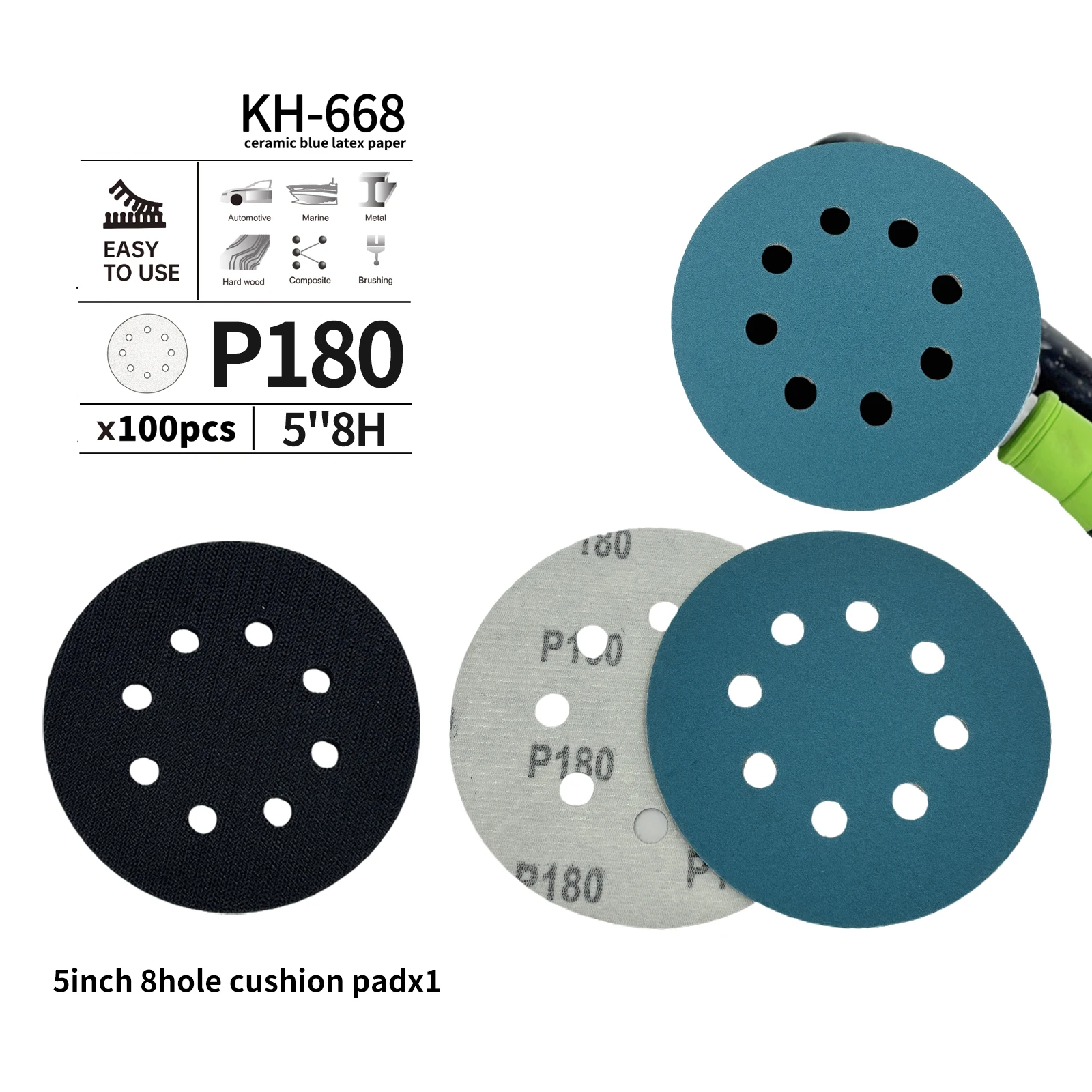 5 Inch 8-Hole Ceramic Sanding Discs | Flocked Hook & Loop 80–320 Grit Grinding Polishing Disc 100pcs