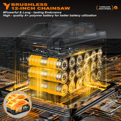 12" Cordless Brushless Chainsaw with Battery, Auto Oiler & Safety Lock